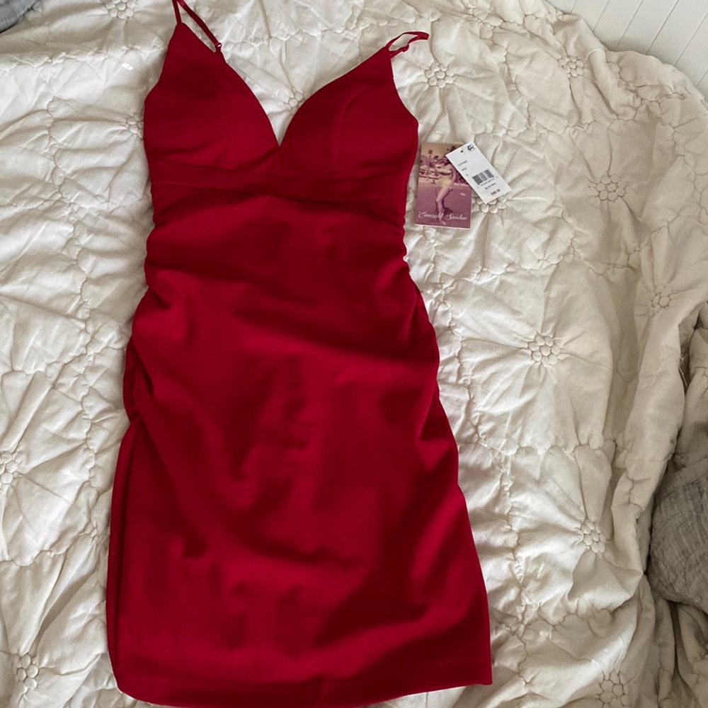 Macys Emerald Sundae slim red dress
